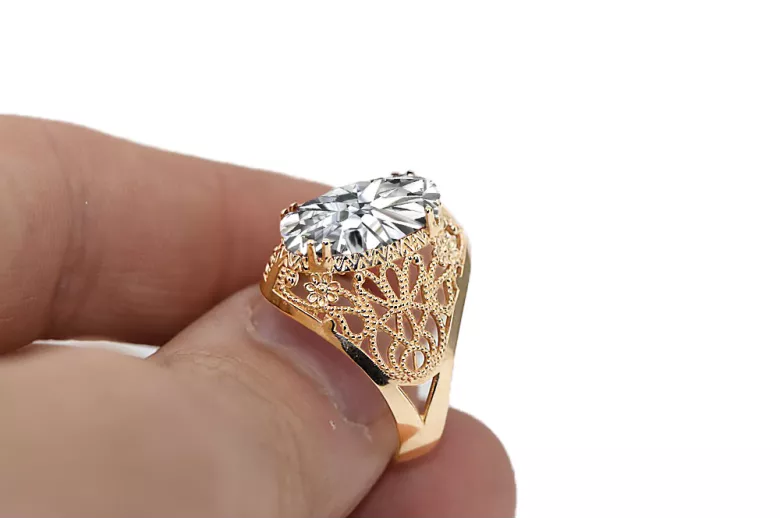 14k żółte złoto Cyrkonia Pierścionek Klasyczny Vintage vrc074y